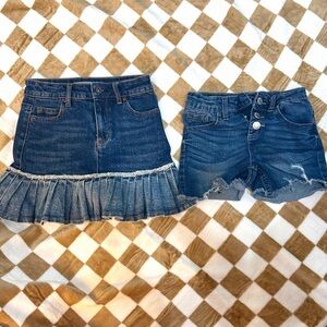 Tractr Blue Denim Skirt and Shorts Set